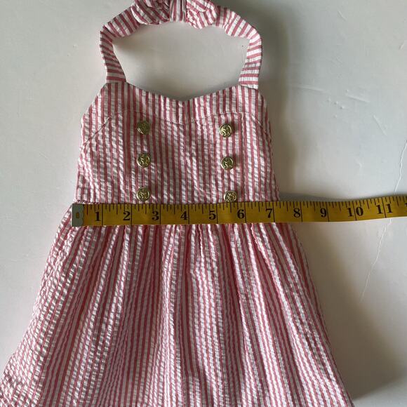 Janie And Jack Nautical Seersucker Smocked Striped Halter Sundress Size 3-6M - Picture 8 of 10